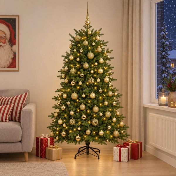 Künstlicher Weihnachtsbaum mit Weihnachtskugel 180 cm 300 LEDs