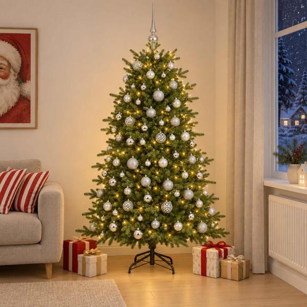 ARDEBO.de - Künstlicher Weihnachtsbaum mit Weihnachtskugel 210 cm 300 LEDs