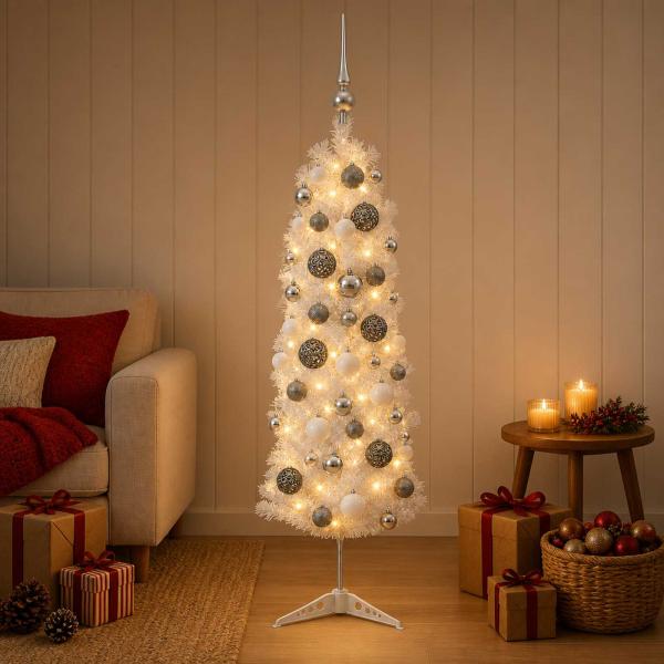 Künstlicher schmaler Weihnachtsbaum mit Weihnachtskugel 120 cm