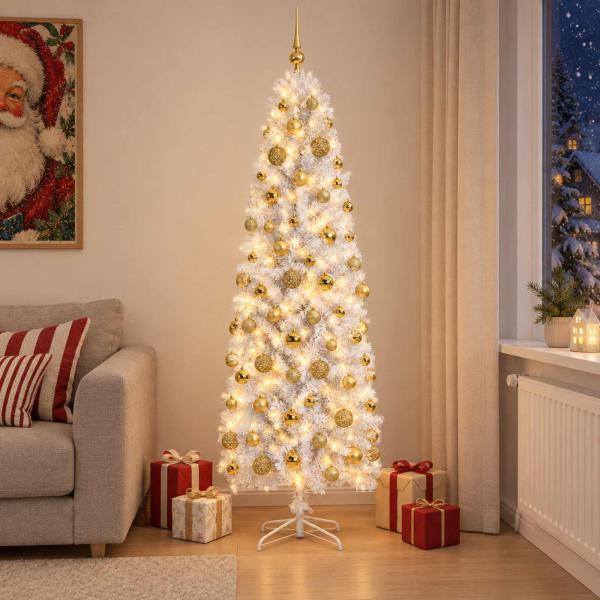 ARDEBO.de - Künstlicher schmaler Weihnachtsbaum mit Weihnachtskugel 210 cm