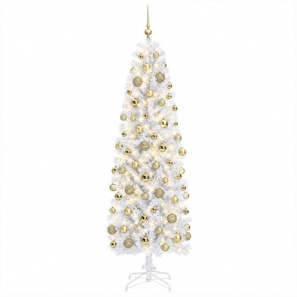 Künstlicher schmaler Weihnachtsbaum mit Weihnachtskugel 210 cm