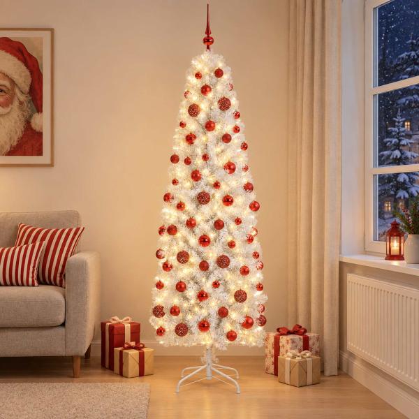 Künstlicher schmaler Weihnachtsbaum mit Weihnachtskugel 180 cm