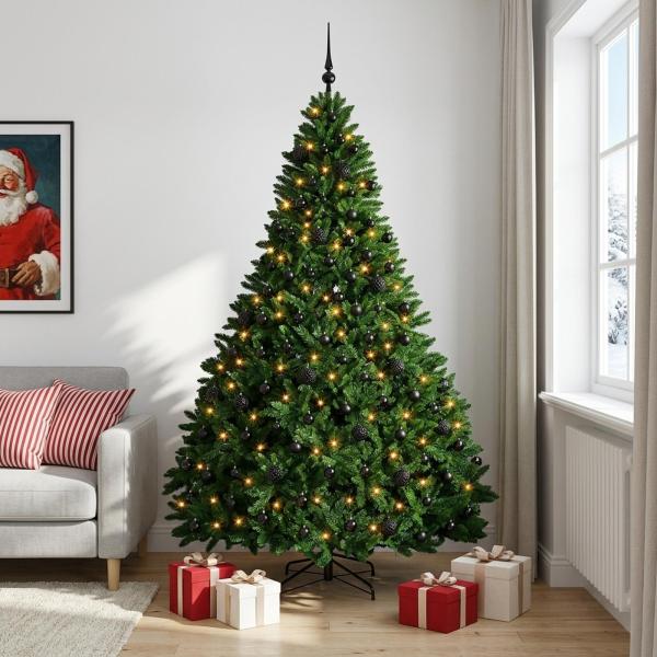 Künstlicher Weihnachtsbaum Mittelgrün mit Kugeln 270 cm