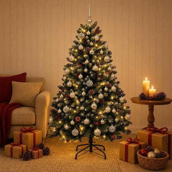 ARDEBO.de - Künstlicher Weihnachtsbaum mit Weihnachtskugeln, grün 180 cm