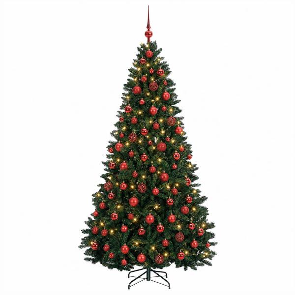Künstlicher Weihnachtsbaum Dunkelgrün mit Kugeln 240 cm