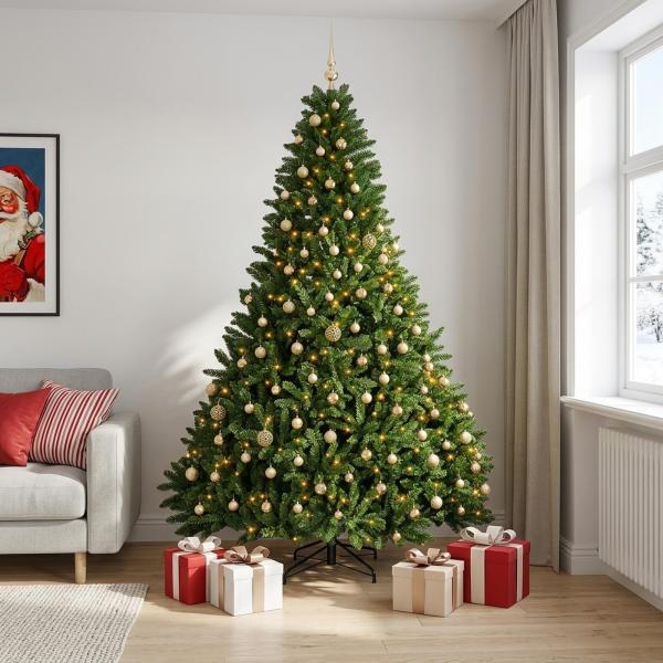 Künstlicher Weihnachtsbaum Hellgrün mit Christbaumkugeln 270 cm