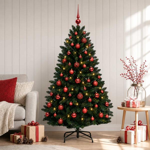 ARDEBO.de - Künstlicher Weihnachtsbaum Dunkelgrün mit Kugeln 180 cm