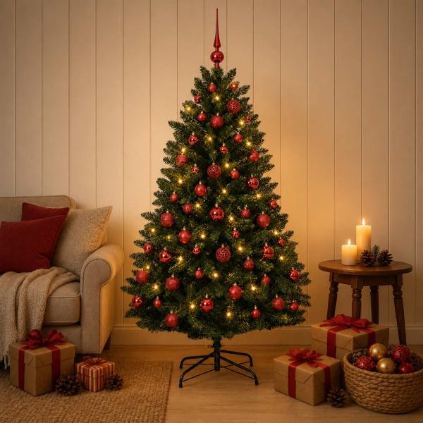 Künstlicher Weihnachtsbaum Dunkelgrün mit Kugeln 180 cm