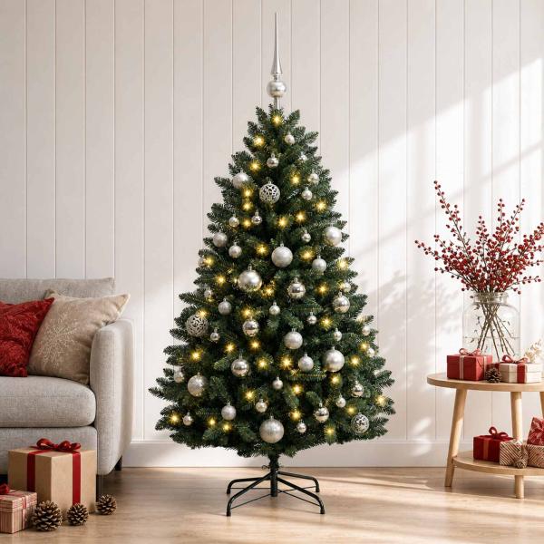 Künstlicher Weihnachtsbaum, dunkelgrün, mit Christbaumkugeln