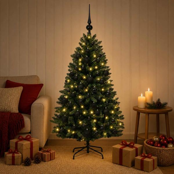 ARDEBO.de - Künstlicher Weihnachtsbaum Dunkelgrün mit Kugeln 180 cm