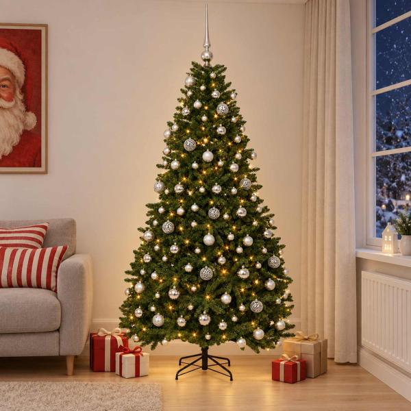 ARDEBO.de - Künstlicher Weihnachtsbaum Mittelgrün mit Kugeln 240 cm