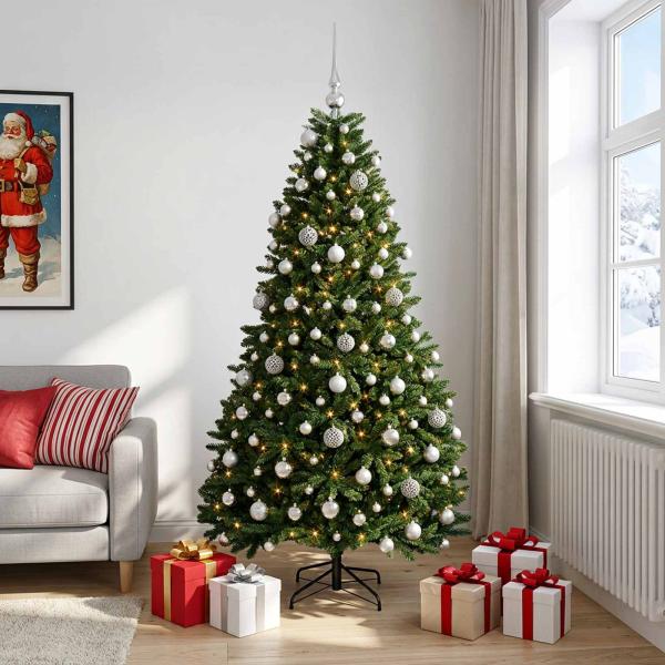 Künstlicher Weihnachtsbaum Mittelgrün mit Kugeln 240 cm