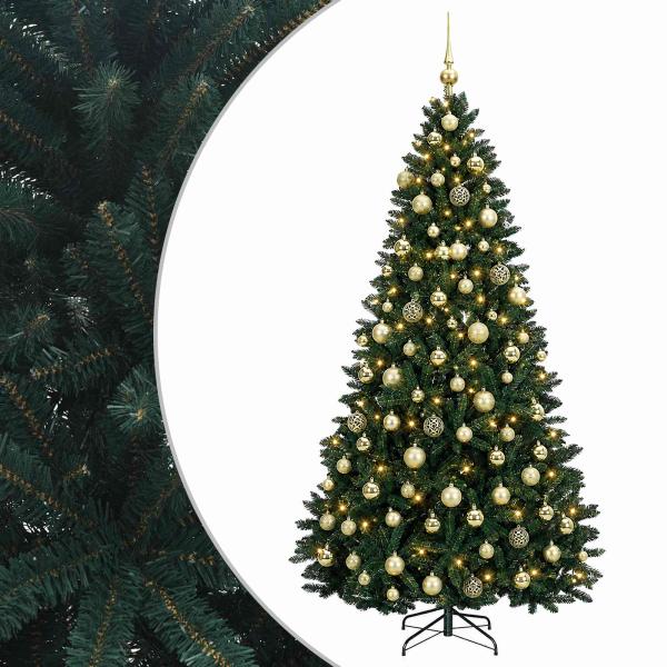 Künstlicher Weihnachtsbaum Dunkelgrün mit Kugeln 210 cm