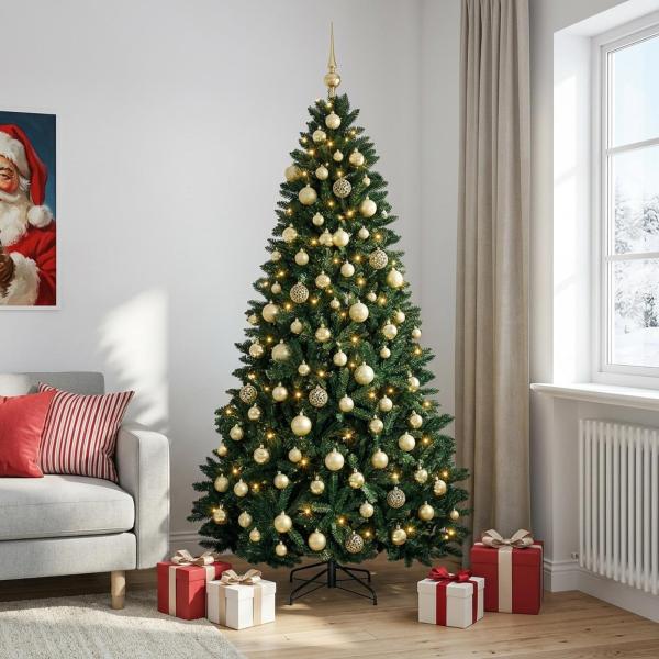 Künstlicher Weihnachtsbaum Dunkelgrün mit Kugeln 210 cm
