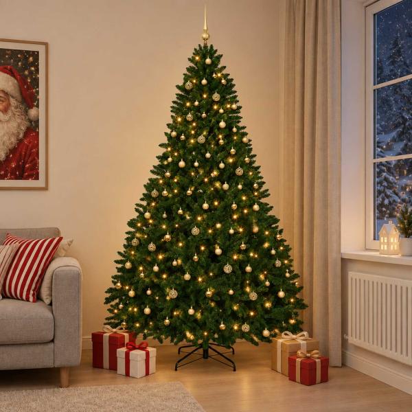 Künstlicher Weihnachtsbaum Mittelgrün mit Kugeln 270 cm