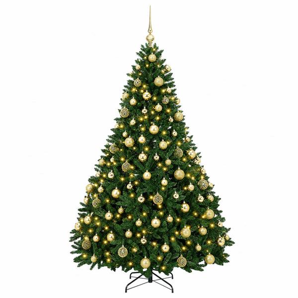 Künstlicher Weihnachtsbaum Mittelgrün mit Kugeln 240 cm