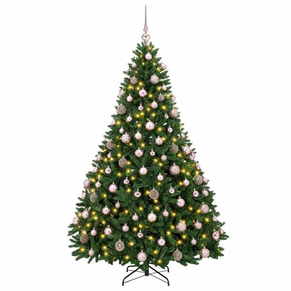 Künstlicher Weihnachtsbaum Mittelgrün mit Kugeln 240 cm