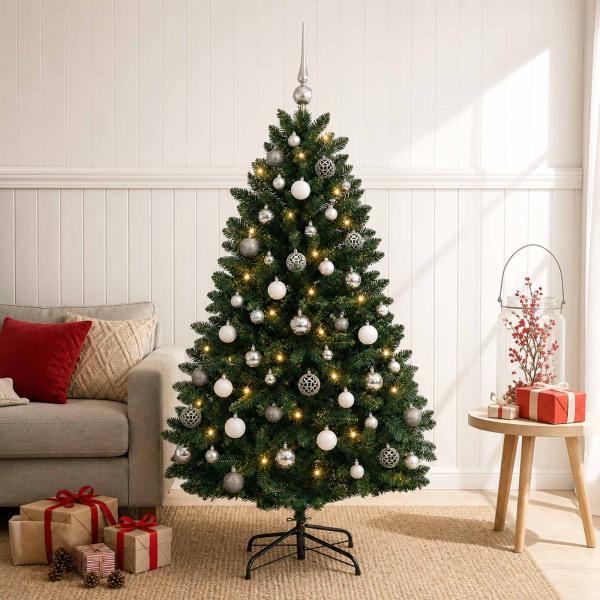 ARDEBO.de - Künstlicher Weihnachtsbaum dunkelgrün mit Weihnachtskugeln