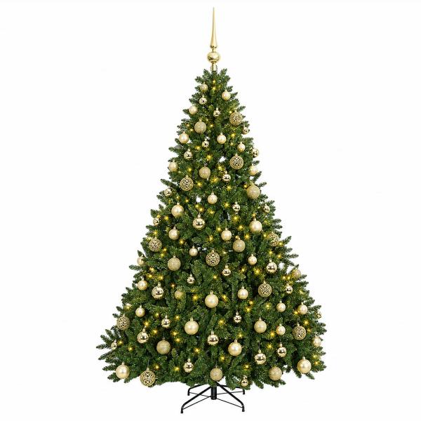Künstlicher Weihnachtsbaum Hellgrün mit Weihnachtskugeln 240 cm