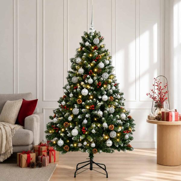 ARDEBO.de - Künstlicher Weihnachtsbaum, grün, mit Kugeln 180 cm 300 LEDs