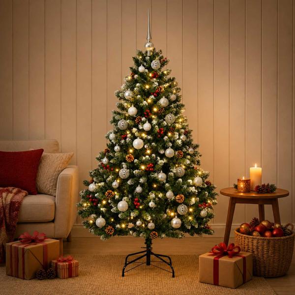 Künstlicher Weihnachtsbaum, grün, mit Kugeln 180 cm 300 LEDs