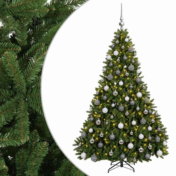 Künstlicher Weihnachtsbaum Hellgrün mit Kugeln 210 cm 300 LEDs
