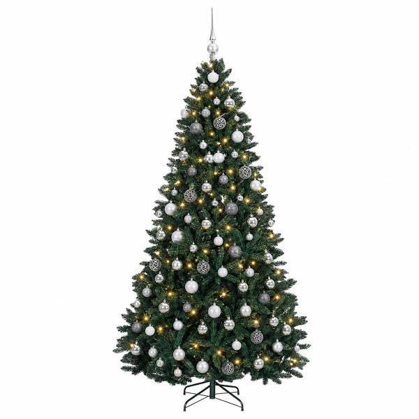 Künstlicher Weihnachtsbaum Dunkelgrün mit Kugeln 180 cm