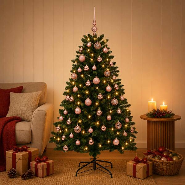 Künstlicher Weihnachtsbaum Mittelgrün mit Kugeln 120 cm