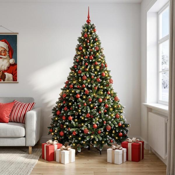 ARDEBO.de - Künstlicher Weihnachtsbaum Grün mit Kugeln 240 cm 300 LEDs