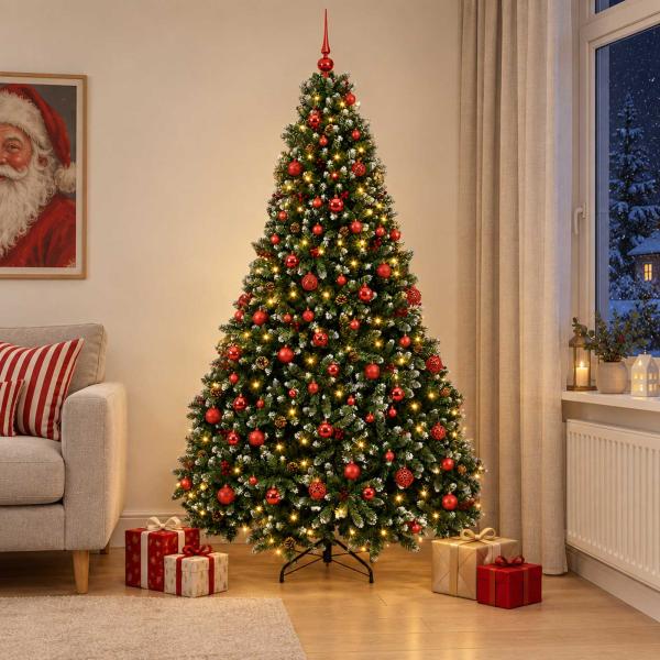 Künstlicher Weihnachtsbaum Grün mit Kugeln 240 cm 300 LEDs