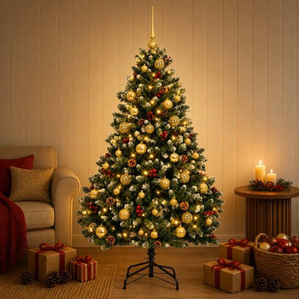 ARDEBO.de - Künstlicher Weihnachtsbaum, grün, mit Weihnachtskugeln 180 cm