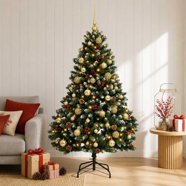 Künstlicher Weihnachtsbaum, grün, mit Weihnachtskugeln 180 cm
