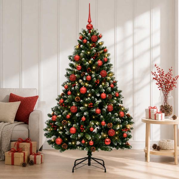 Künstlicher Weihnachtsbaum, grün, mit Weihnachtskugeln 180 cm