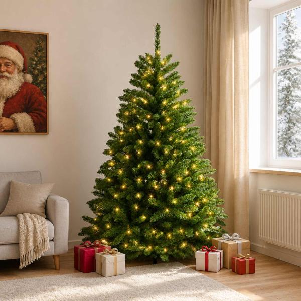 ARDEBO.de - Künstlicher klappbarer Weihnachtsbaum 180 cm 300 LEDs