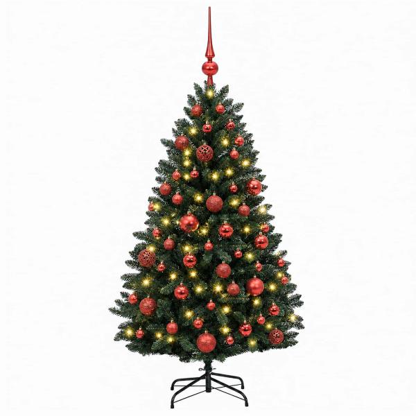 Künstlicher Weihnachtsbaum Dunkelgrün mit Kugeln 150 cm