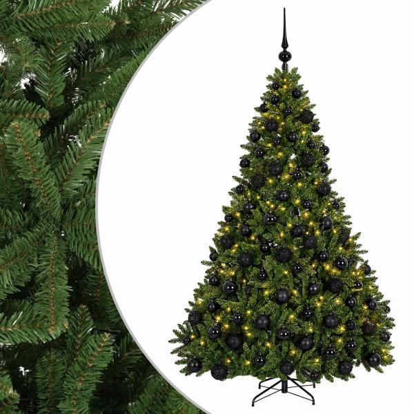 Künstlicher Weihnachtsbaum hellgrün mit Weihnachtskugeln 240 cm