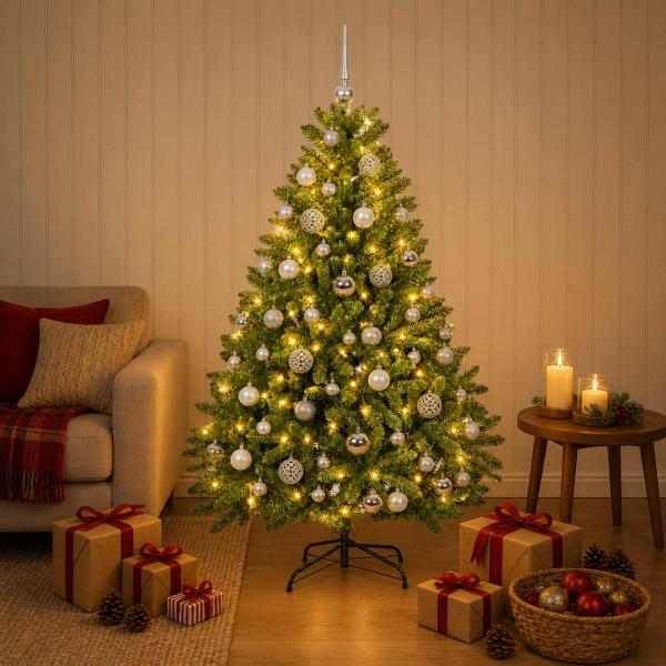 ARDEBO.de - Künstlicher Weihnachtsbaum, hellgrün mit Weihnachtskugel 180 cm