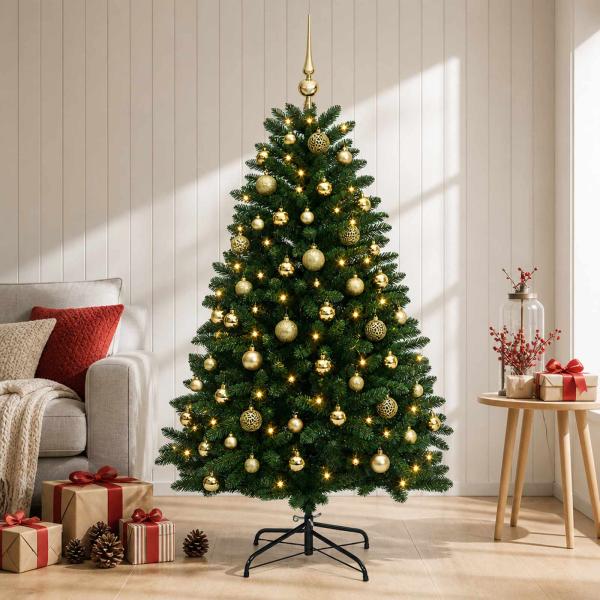 Künstlicher Weihnachtsbaum Mittelgrün mit Kugeln 180 cm