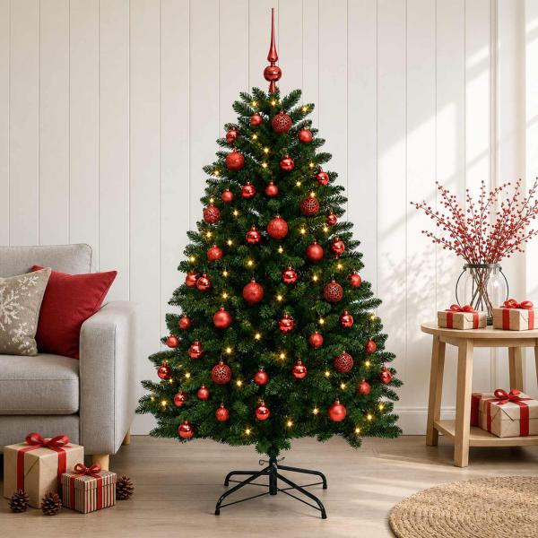 ARDEBO.de - Künstlicher Weihnachtsbaum Mittelgrün mit Kugeln 120 cm