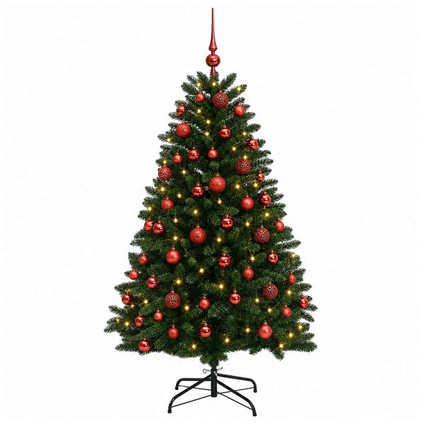 Künstlicher Weihnachtsbaum Mittelgrün mit Kugeln 120 cm