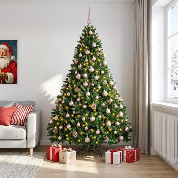 Künstlicher Weihnachtsbaum Mittelgrün mit Kugeln 210 cm