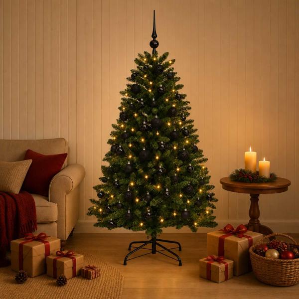 ARDEBO.de - Künstlicher Weihnachtsbaum Mittelgrün mit Kugeln 150 cm
