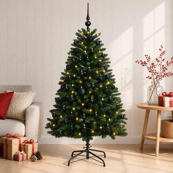 Künstlicher Weihnachtsbaum Mittelgrün mit Kugeln 150 cm