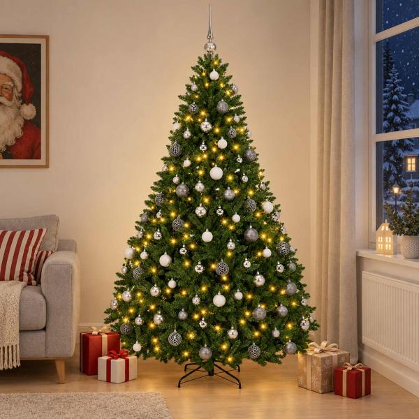 ARDEBO.de - Künstlicher Weihnachtsbaum Mittelgrün mit Kugeln 210 cm