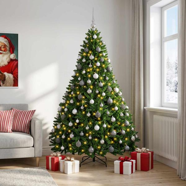 Künstlicher Weihnachtsbaum Mittelgrün mit Kugeln 210 cm