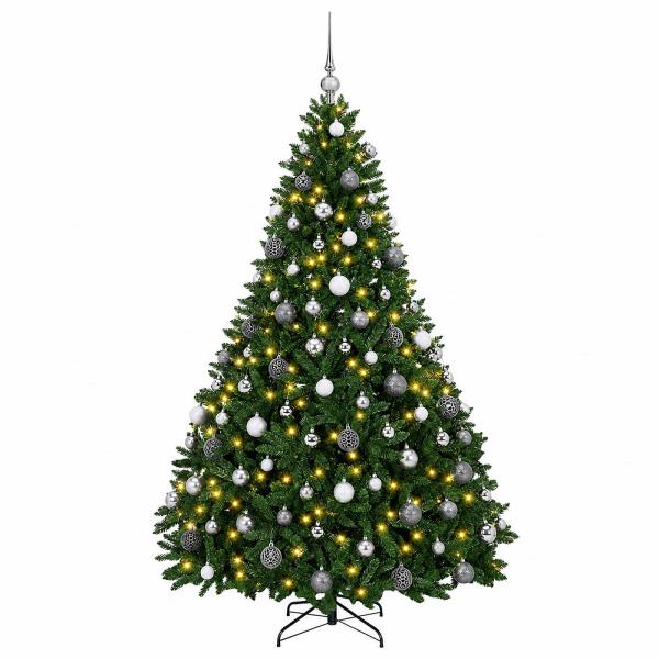 Künstlicher Weihnachtsbaum Mittelgrün mit Kugeln 210 cm