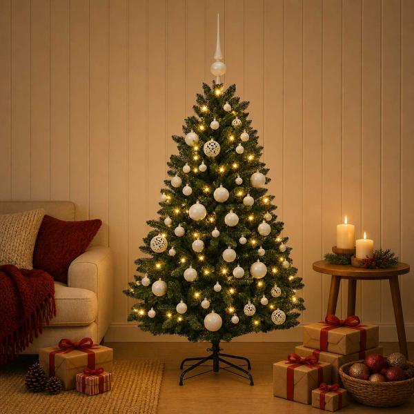 ARDEBO.de - Künstlicher Weihnachtsbaum Dunkelgrün mit Kugeln 120 cm