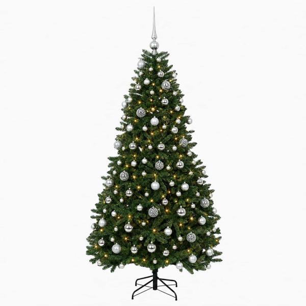 Künstlicher Weihnachtsbaum Mittelgrün mit Kugeln 180 cm