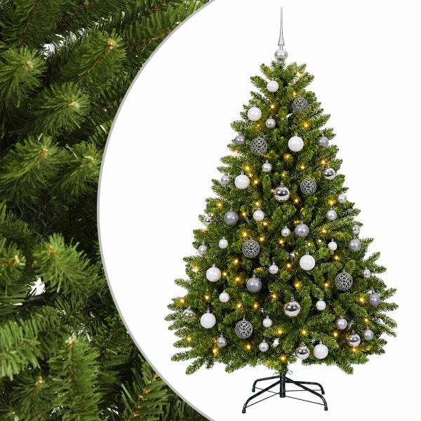 Künstlicher Weihnachtsbaum hellgrün mit Kugeln 120 cm 150 LEDs