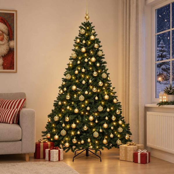 ARDEBO.de - Künstlicher Weihnachtsbaum Dunkelgrün mit Kugeln 240 cm